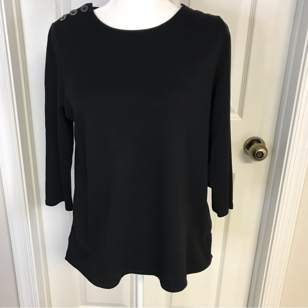 JJILL black tunic style cotton blend top 3 button design feature both sides neck
